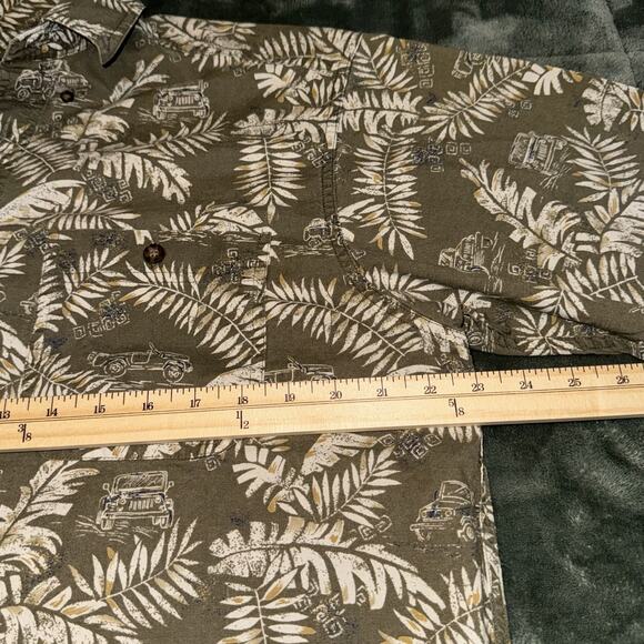 Woolrich John Rich & Bros Hawaiian Shirt Men's Large Green Leaf Fieldstone Jeep - Picture 5 of 6